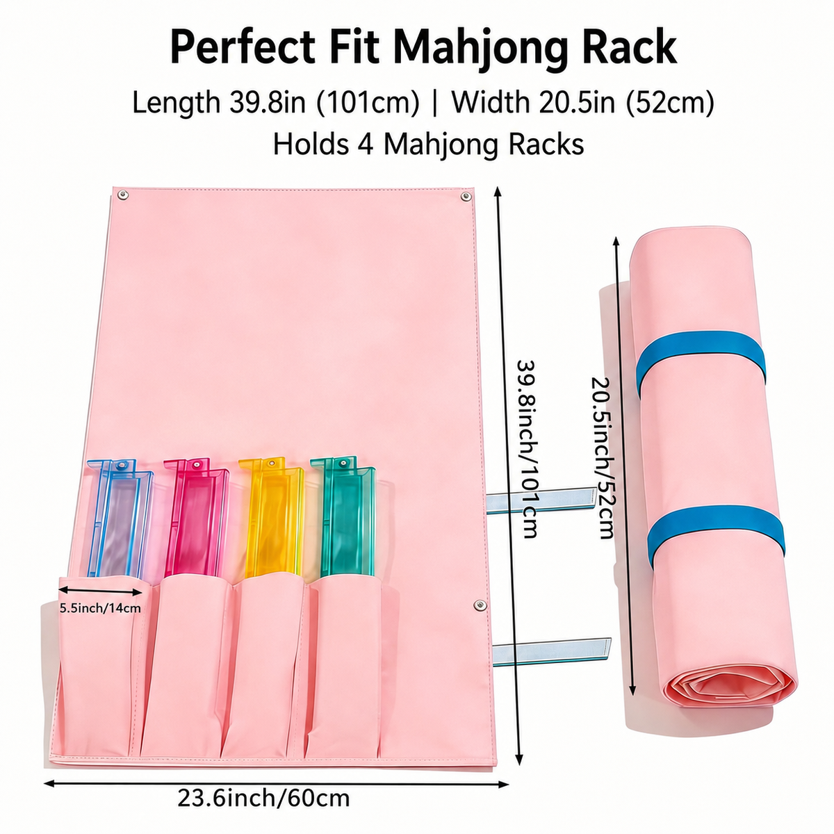 Mahjong Rack Storage & Carry Bag – Holds 4 Racks, Roll-Up Organizer, Pink or Blue