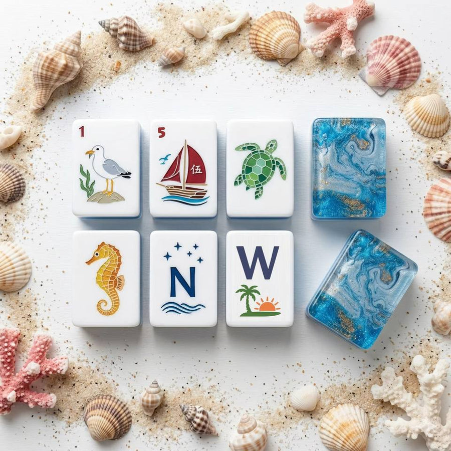 Blue Layered Acrylic & Resin Ocean Mahjong Tiles