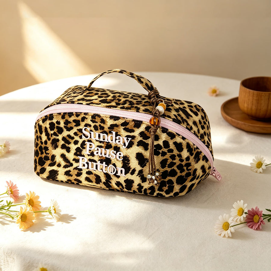 Mahjong Bag, Mahjong Tile Bag, Quilted Brown Leopard Print Fabric Storage Pouch for Game Night, Birthday or Christmas Gift