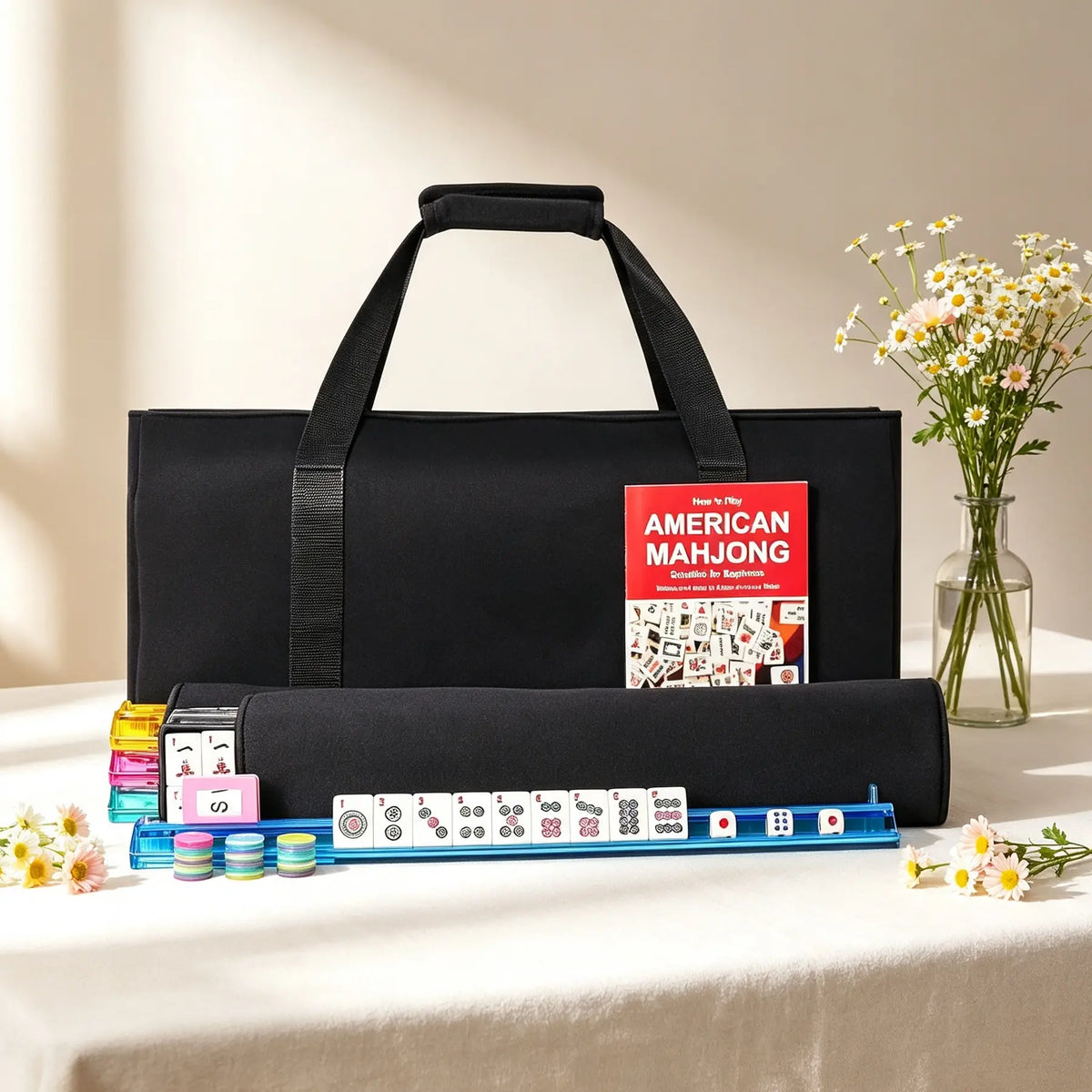 Gift For Mahjong Lover Mahjong Bag & Tile Pouch, Rack Sleeve, Solid Color Mahjong Storage Bag Set, Canvas Tile Pouch and Rack Sleeve, Multiple colors available