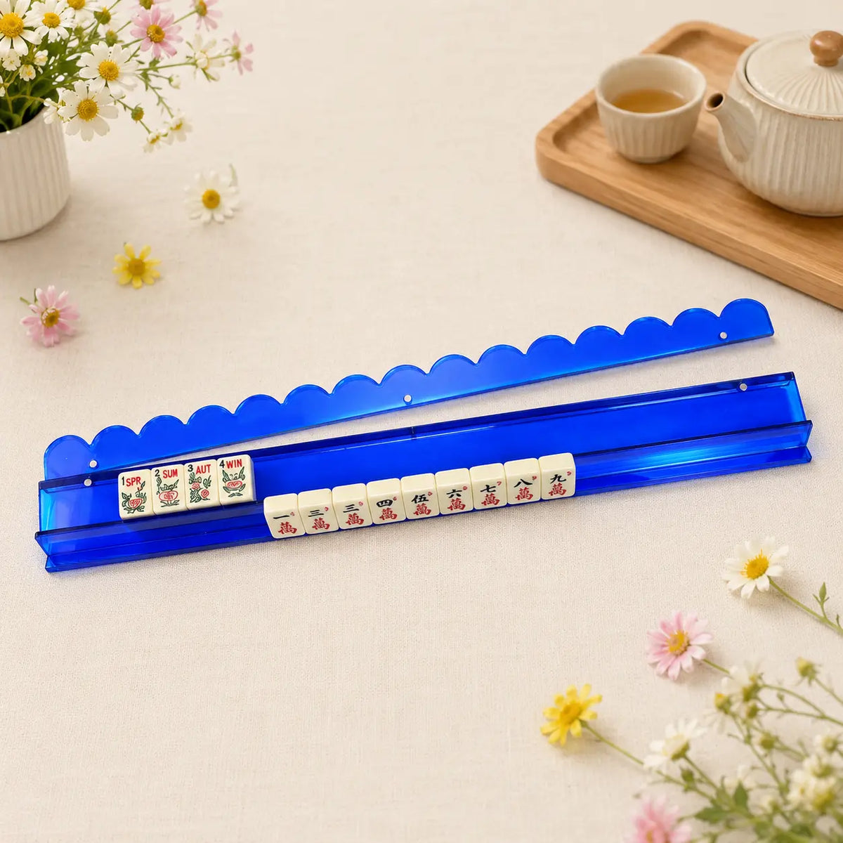 Magnetic Mahjong Rack Set With, Mahjong Rack Set with Magnetic Pusher, Clear Acrylic Wave-Edge Tile Holder for Home Mahjong