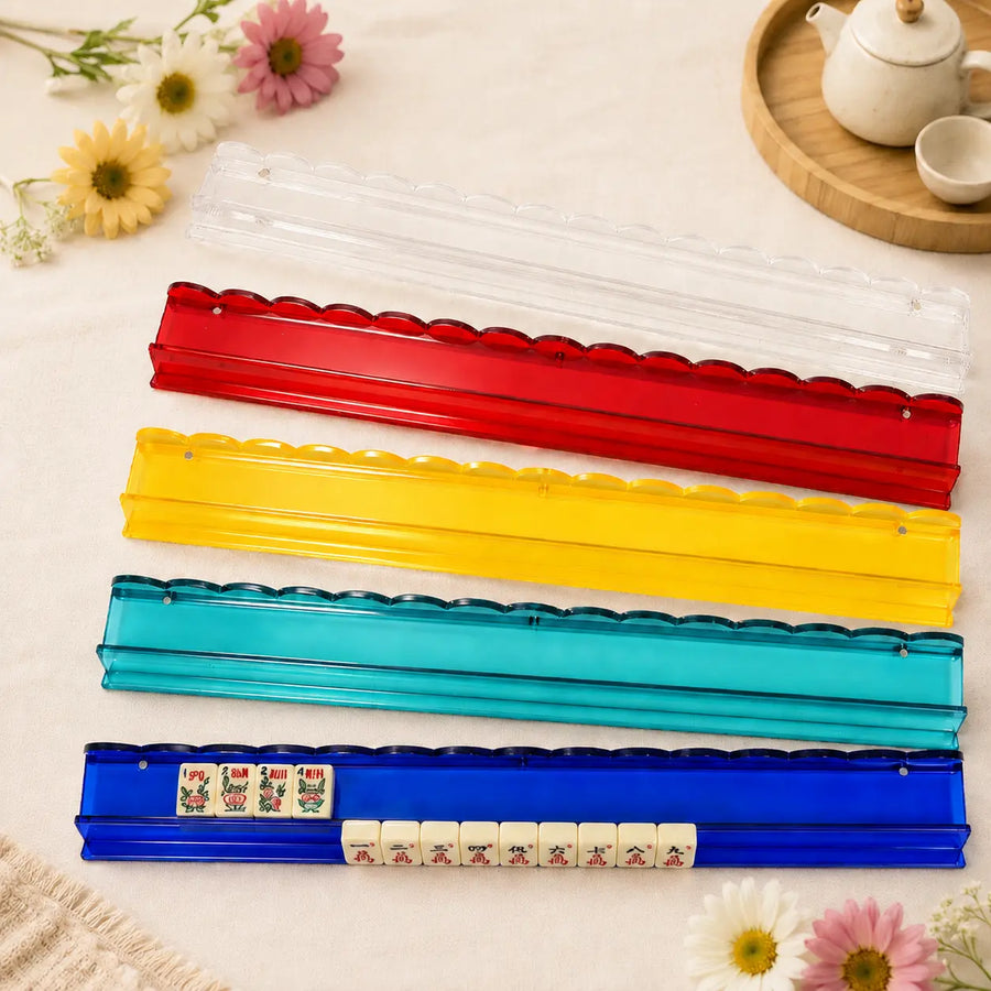 Magnetic Mahjong Rack Set With, Mahjong Rack Set with Magnetic Pusher, Clear Acrylic Wave-Edge Tile Holder for Home Mahjong