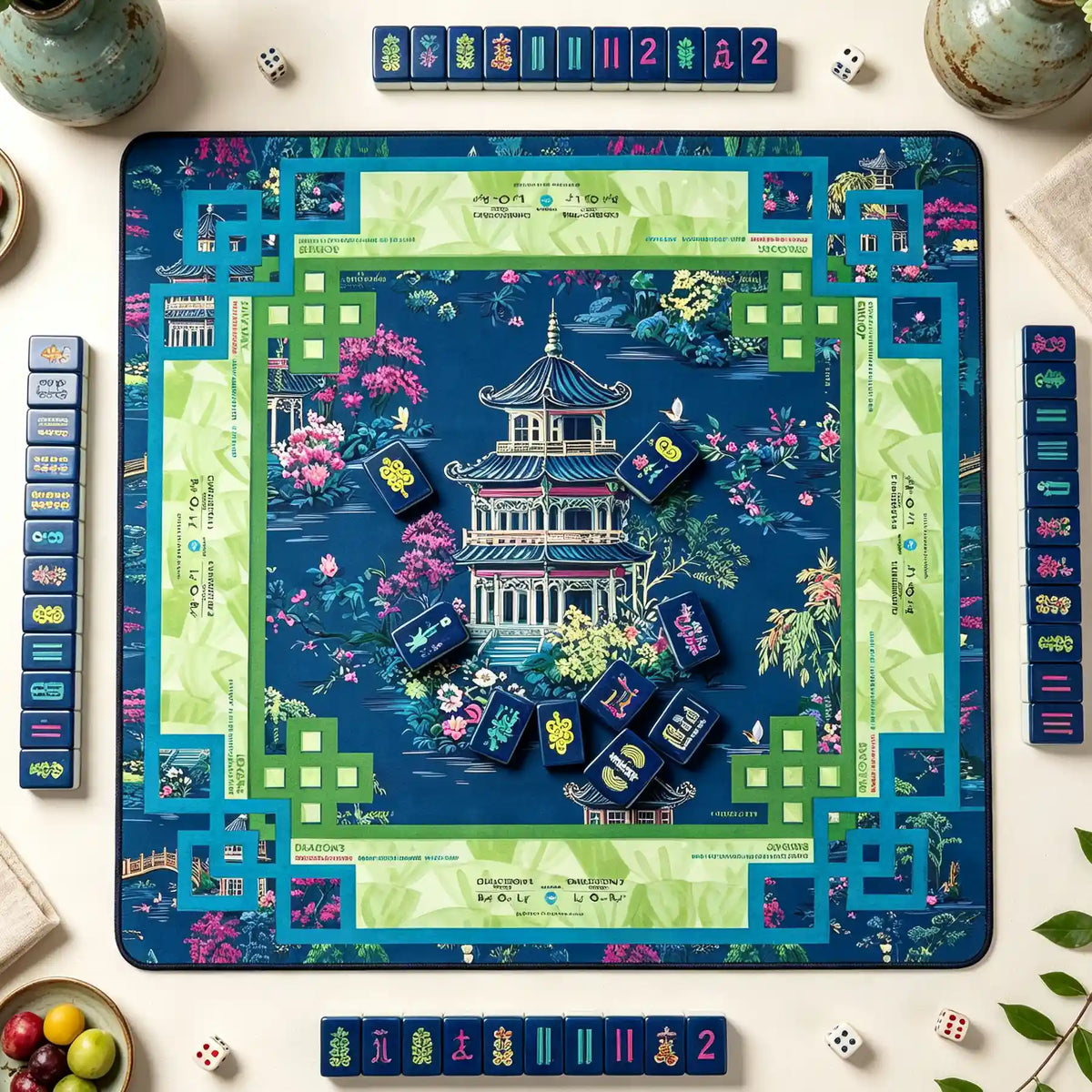 Mahjong Set, Travel & Standard Size, Artistic Blue Confetti Mahjong Tile Set for Home Game Night, Travel Game, Birthday or Christmas Gift