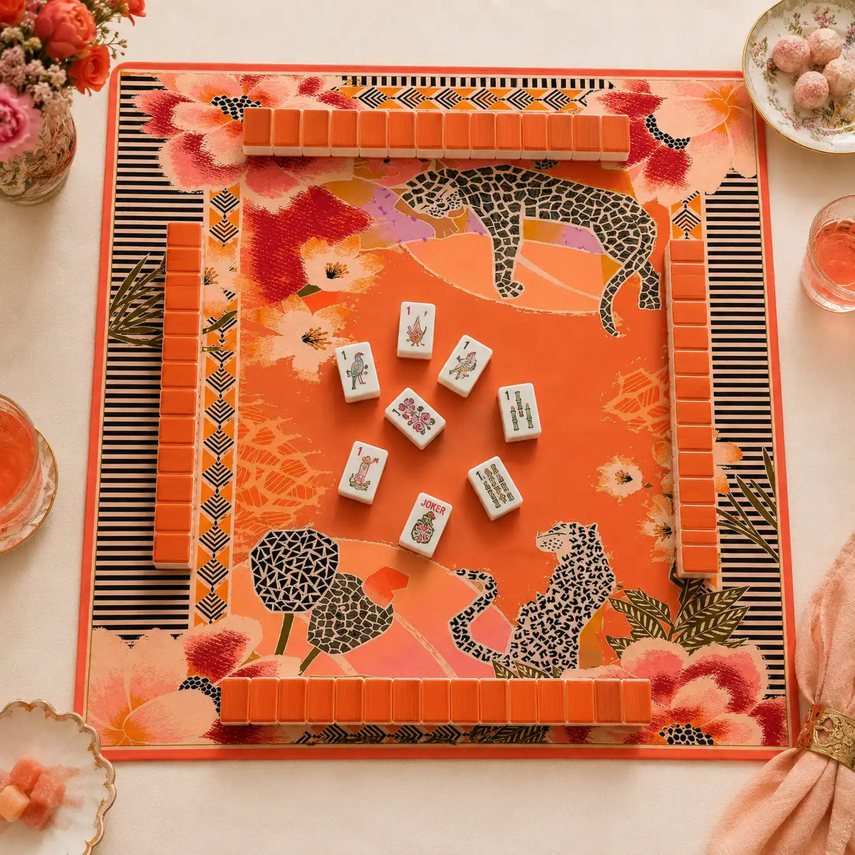 Mini Mahjong Set, Mini American, Orange Acrylic Mahjong Tiles for Home Game Night, Birthday and Christmas Gift for Mom