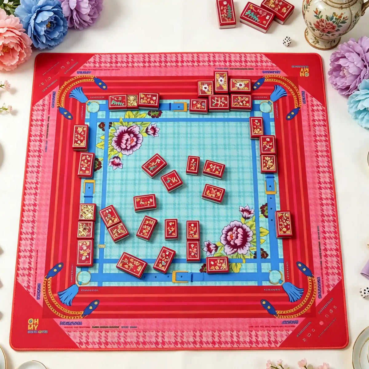 Travel Mahjong Set, Colorful Red-Framed Plastic American Mahjong Tiles for Family Game Night, Birthday or Christmas Gift for