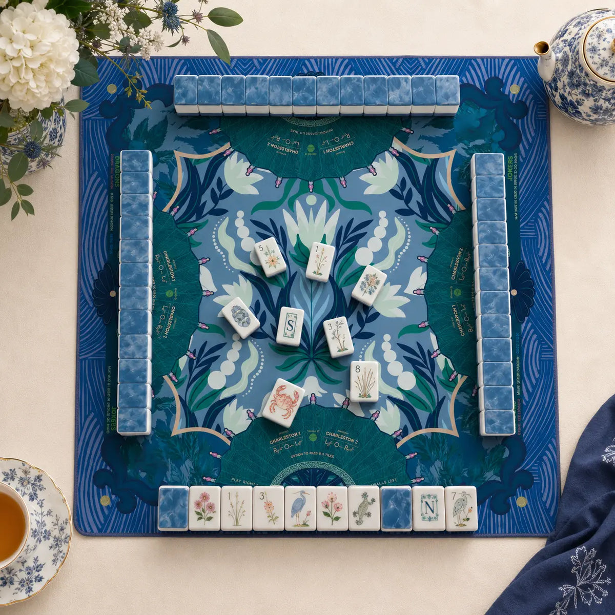 American Mahjong Set, American, Blue and White Acrylic Mahjong Tiles, Marine Theme for Home Game Night, Birthday or Christmas