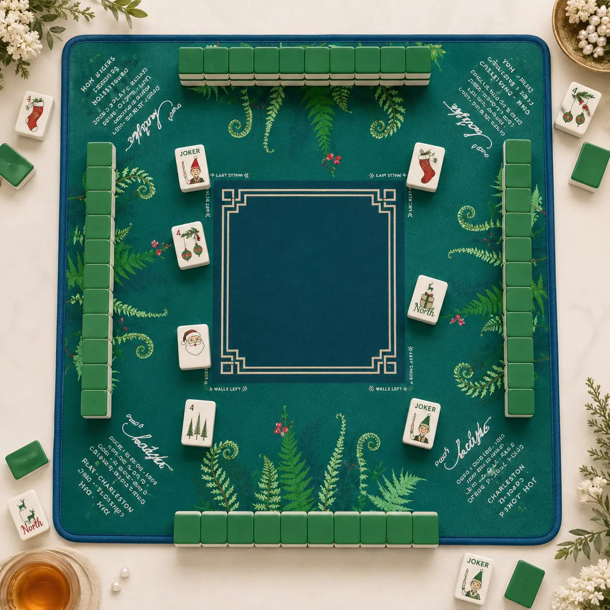 Mahjong Set, 4-Layer Hand-Painted Acrylic American Mahjong Tiles, White Christmas Design, Birthday Gift for Mom, Mahjong Gift For Wife
