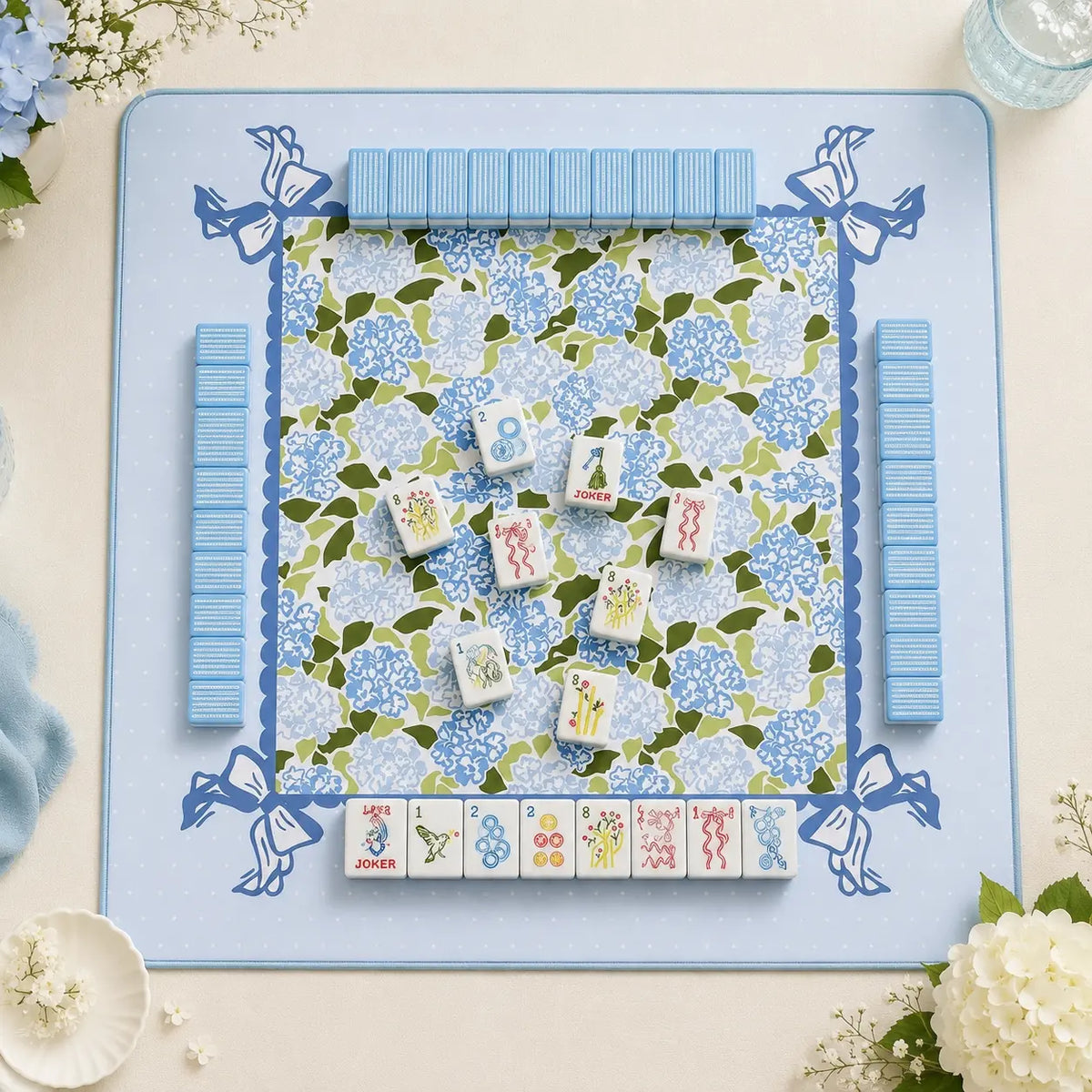 Mahjong Set, Blue White Striped Acrylic American Mahjong Tiles, Home Game, Birthday and Christmas Gift for Mom, For Home Mahjong Game