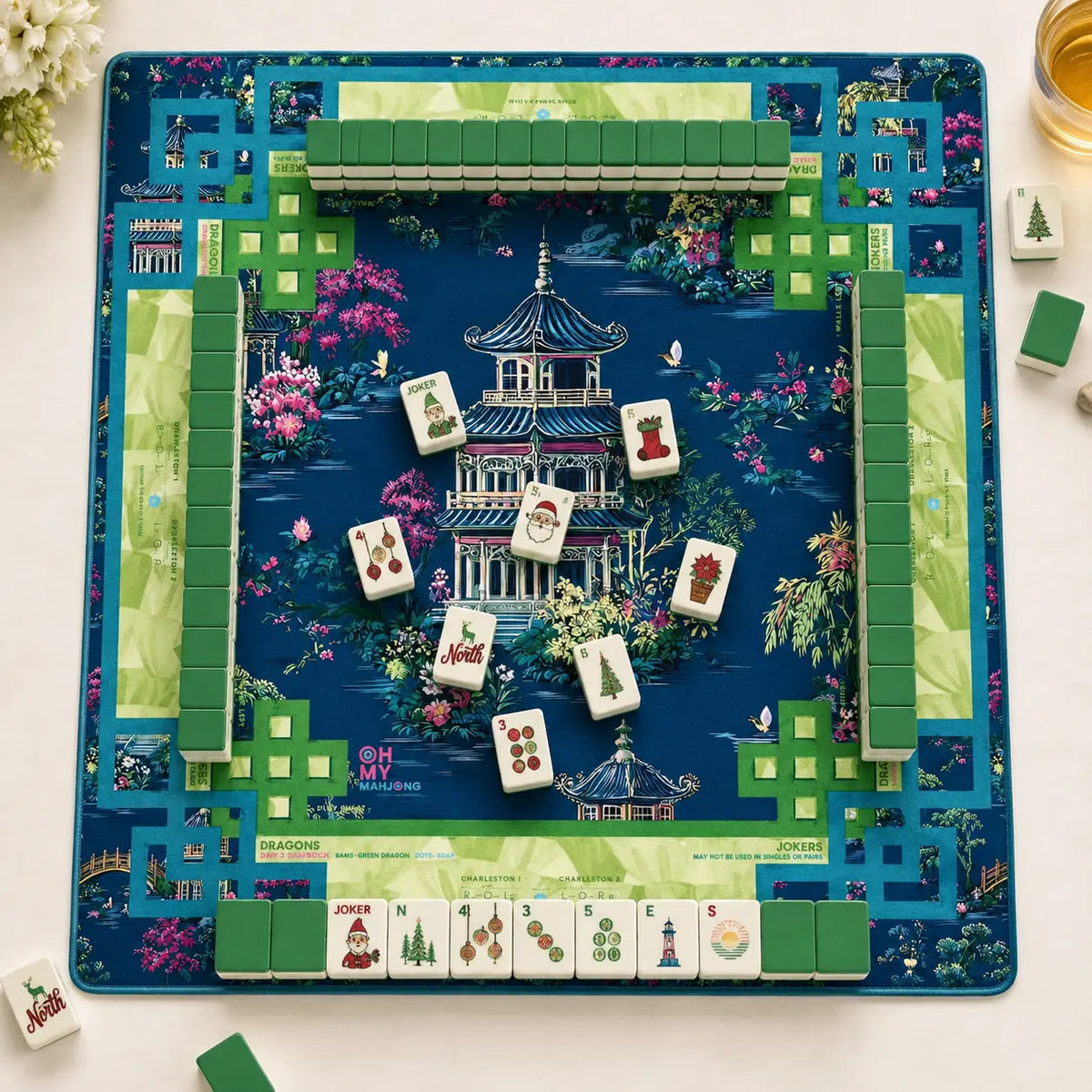 Mahjong Set, 4-Layer Hand-Painted Acrylic American Mahjong Tiles, White Christmas Design, Birthday Gift for Mom, Mahjong Gift For Wife