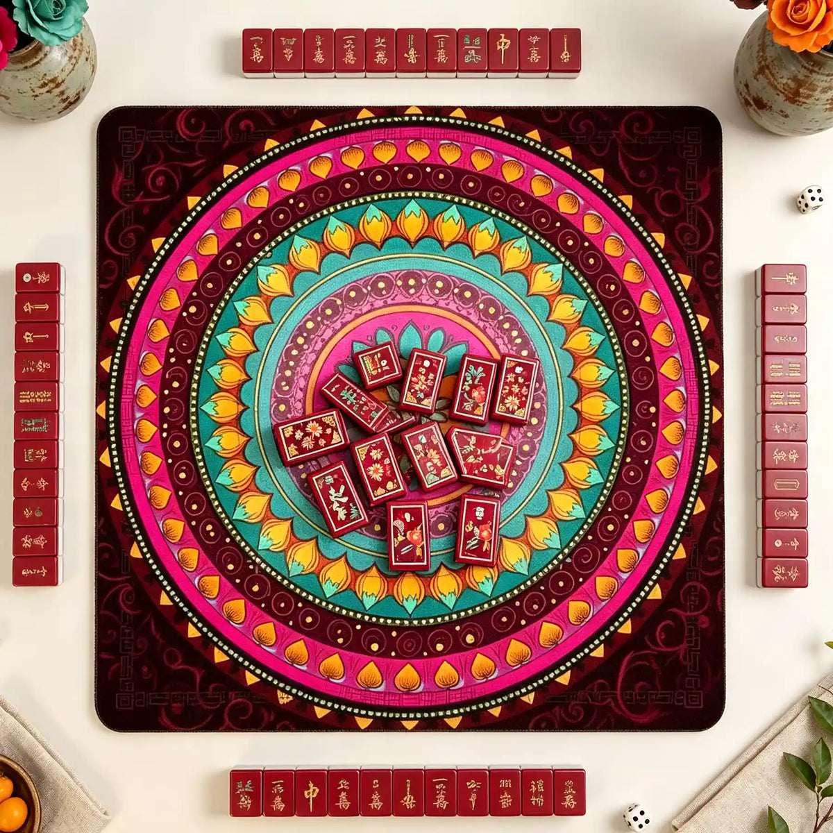 Travel Mahjong Set, Colorful Red-Framed Plastic American Mahjong Tiles for Family Game Night, Birthday or Christmas Gift for
