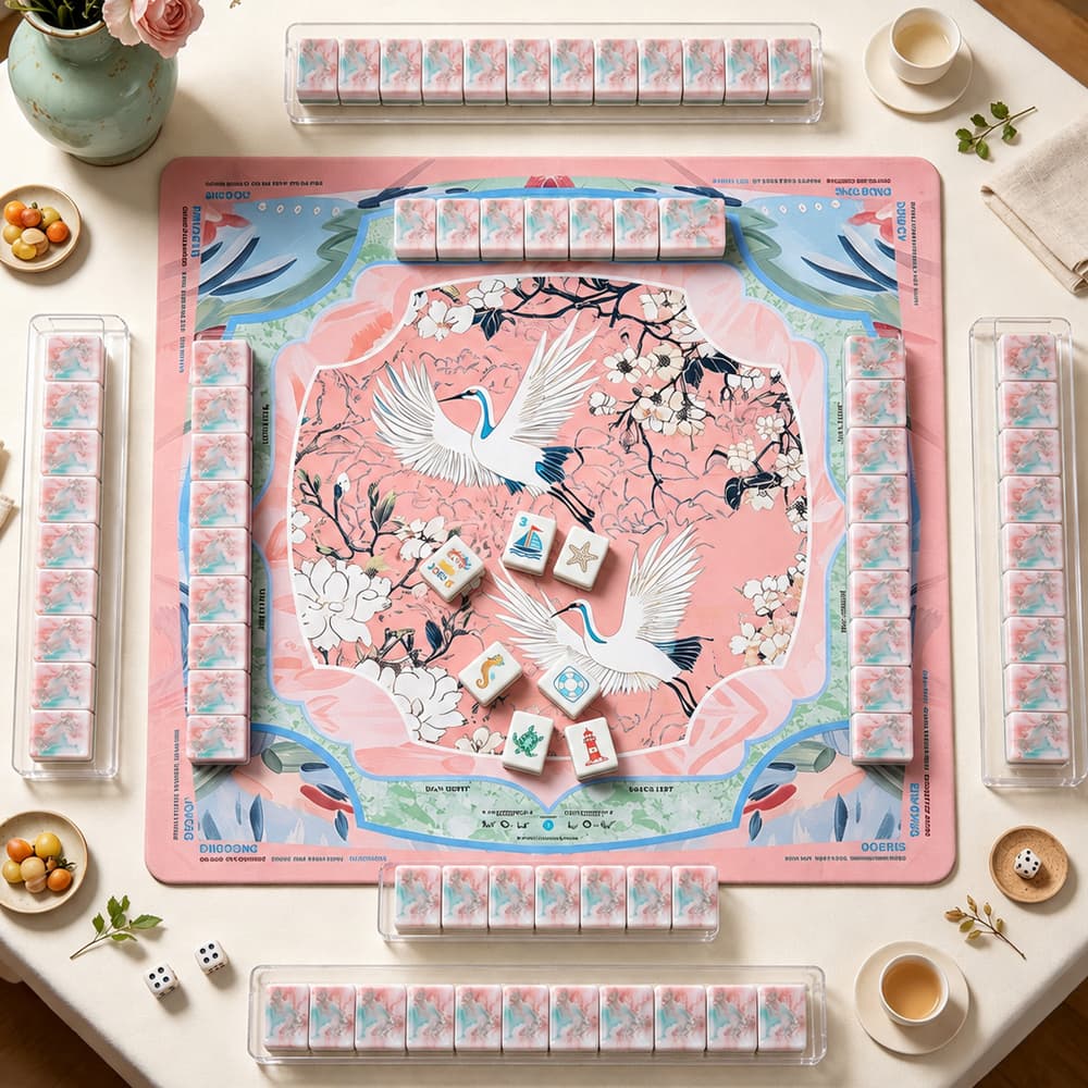 Mahjong Set, Acrylic Mahjong Tiles, Coastal American, Pink for Home Game Night, Birthday and Christmas Gift for Mom, Mahjong Gift For Wife
