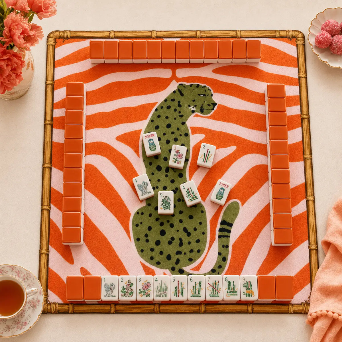 Mini Mahjong Set, Mini American, Orange Acrylic Mahjong Tiles for Home Game Night, Birthday and Christmas Gift for Mom