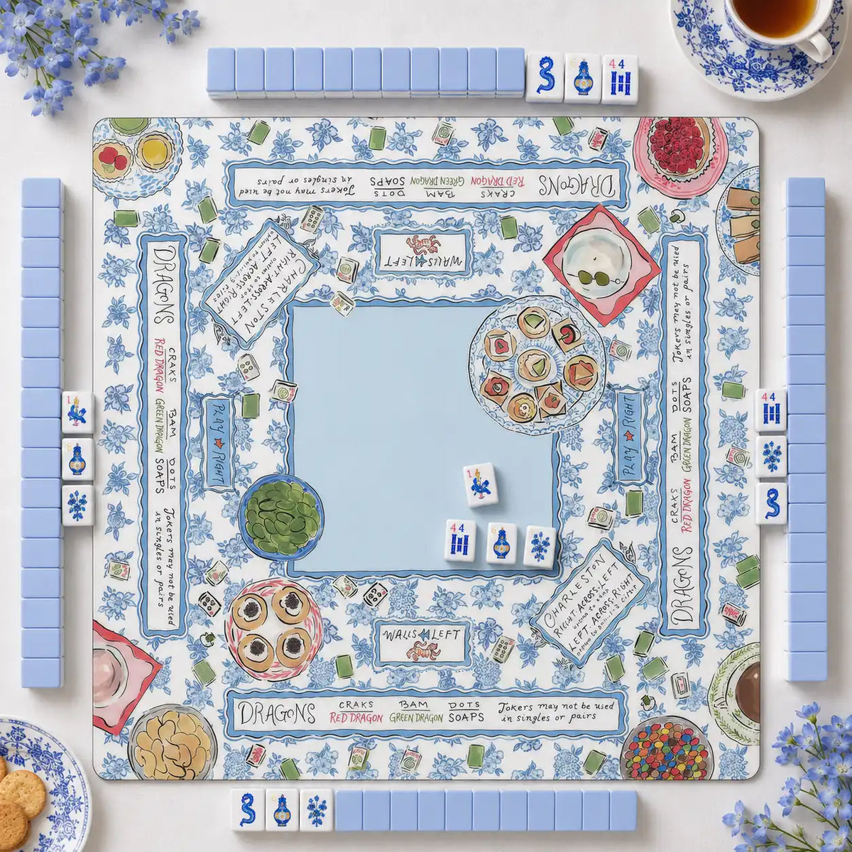 Mini American Mahjong Set, White and Blue Acrylic Mahjong Tiles for Home Game Night, Birthday and Christmas Gift
