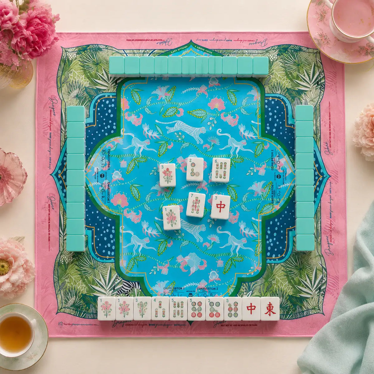 Mahjong Set, 4-Layer Turquoise Blue Acrylic American Mahjong Tiles, Beginner Home Game and Christmas Gift for Mom, Marine Themed Mahjong