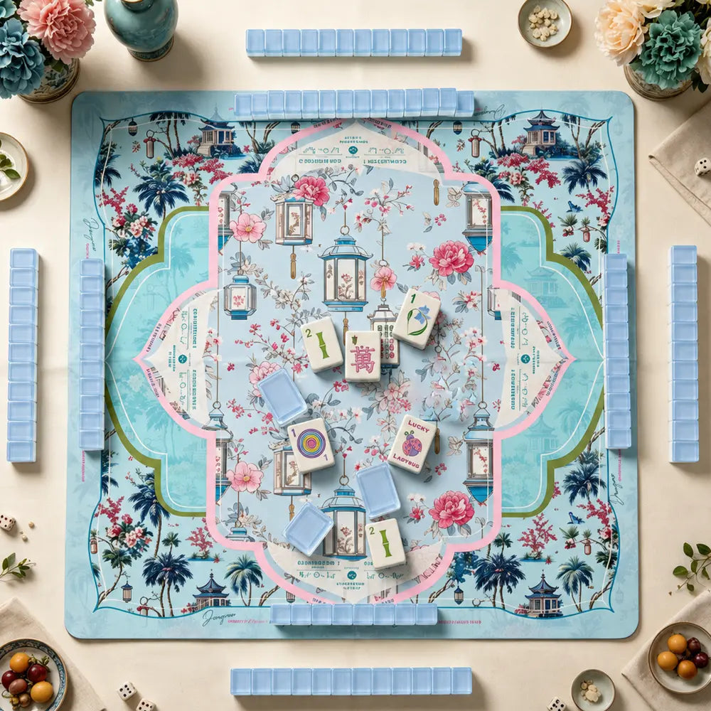 Mahjong Game Set Modern Mahjong Set, Mahjong Set, Light Blue Acrylic Tile Game with Floral Ladybug Design, Modern Home Mahjong Game and Gift