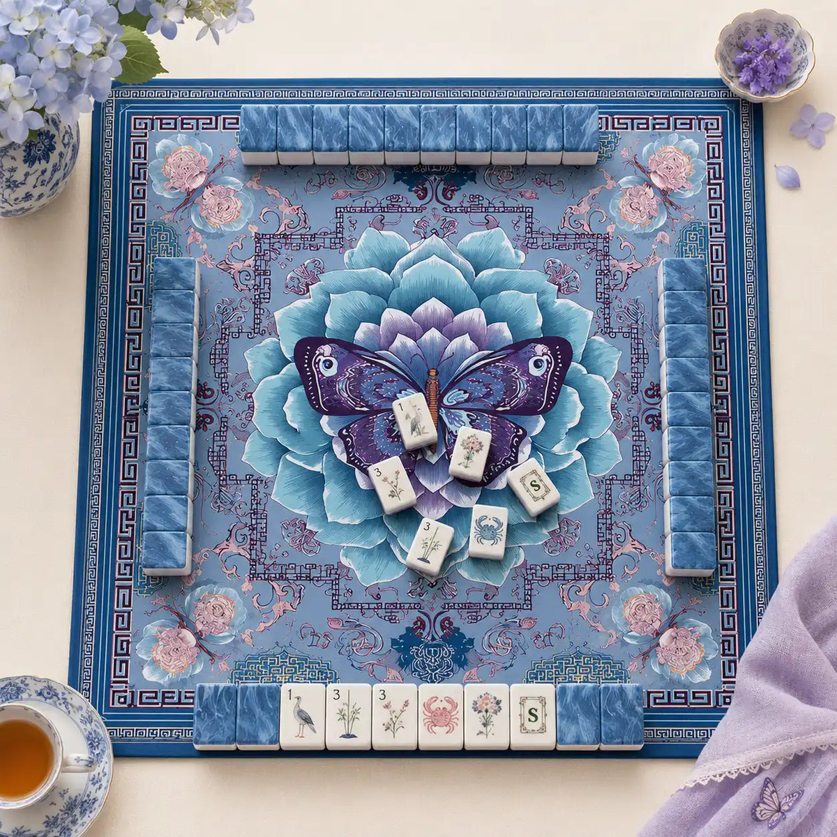 American Mahjong Set, American, Blue and White Acrylic Mahjong Tiles, Marine Theme for Home Game Night, Birthday or Christmas