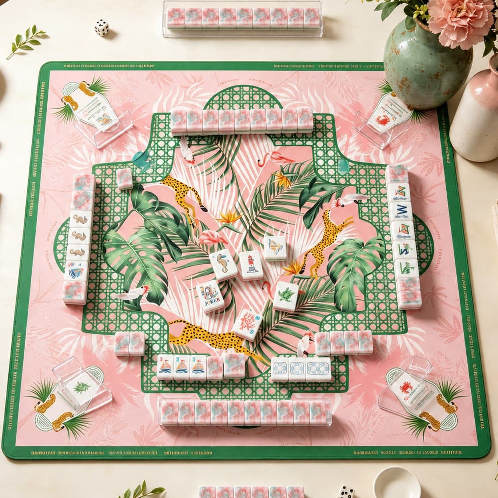 Mahjong Set, Acrylic Mahjong Tiles, Coastal American, Pink for Home Game Night, Birthday and Christmas Gift for Mom, Mahjong Gift For Wife