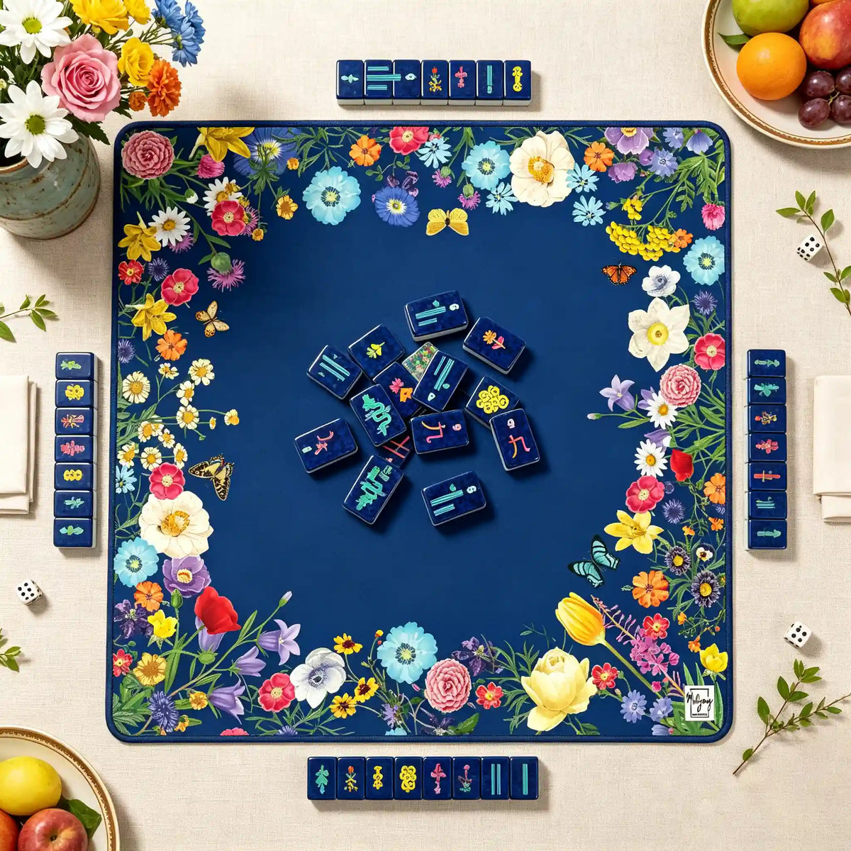 Mahjong Set, Travel & Standard Size, Artistic Blue Confetti Mahjong Tile Set for Home Game Night, Travel Game, Birthday or Christmas Gift