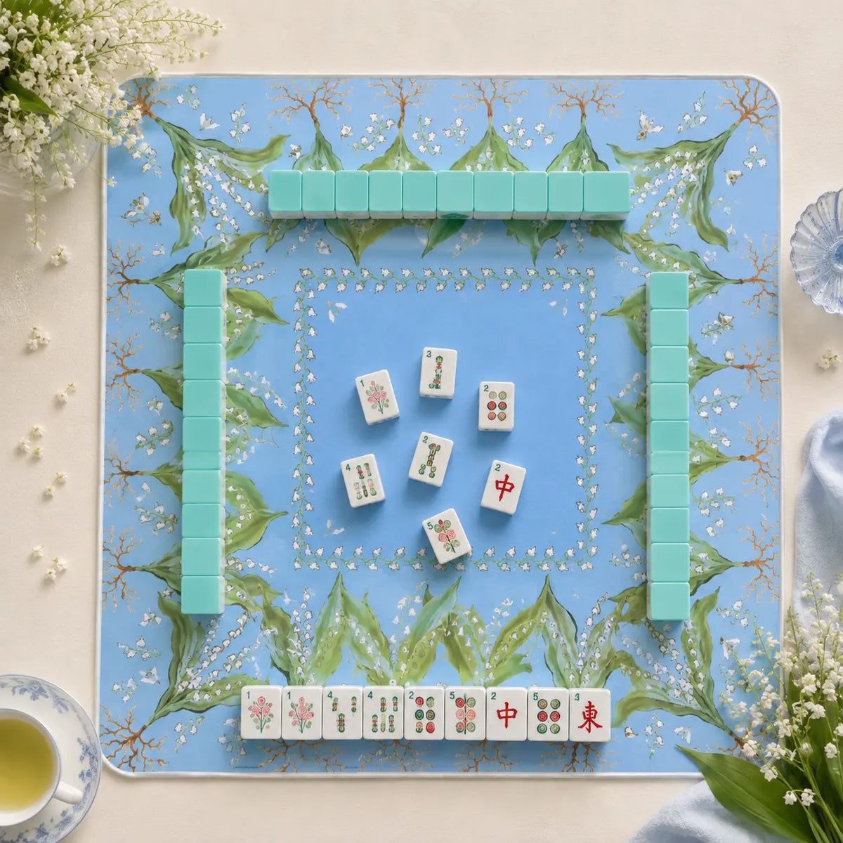 Mahjong Set, 4-Layer Turquoise Blue Acrylic American Mahjong Tiles, Beginner Home Game and Christmas Gift for Mom, Marine Themed Mahjong