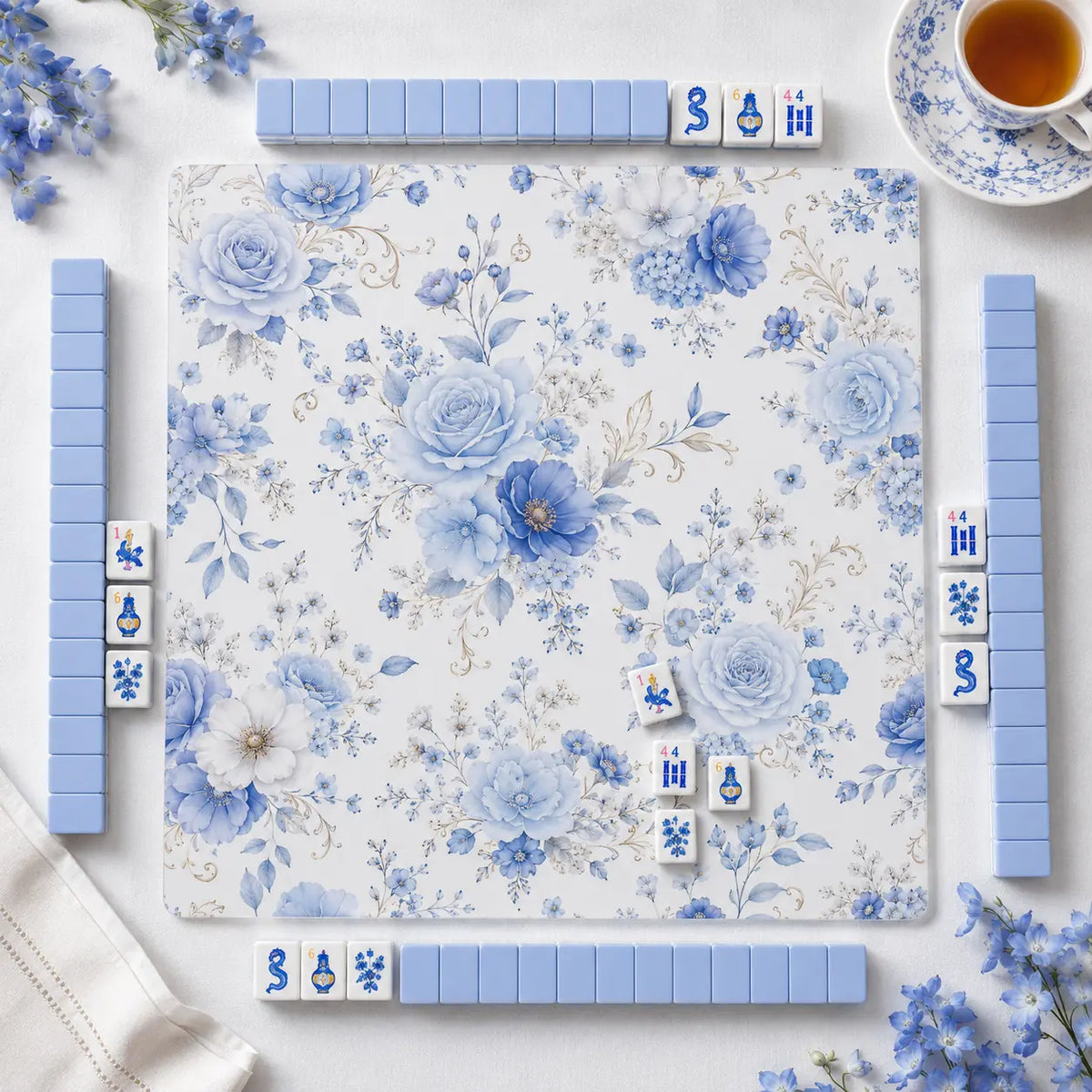 Mini American Mahjong Set, White and Blue Acrylic Mahjong Tiles for Home Game Night, Birthday and Christmas Gift