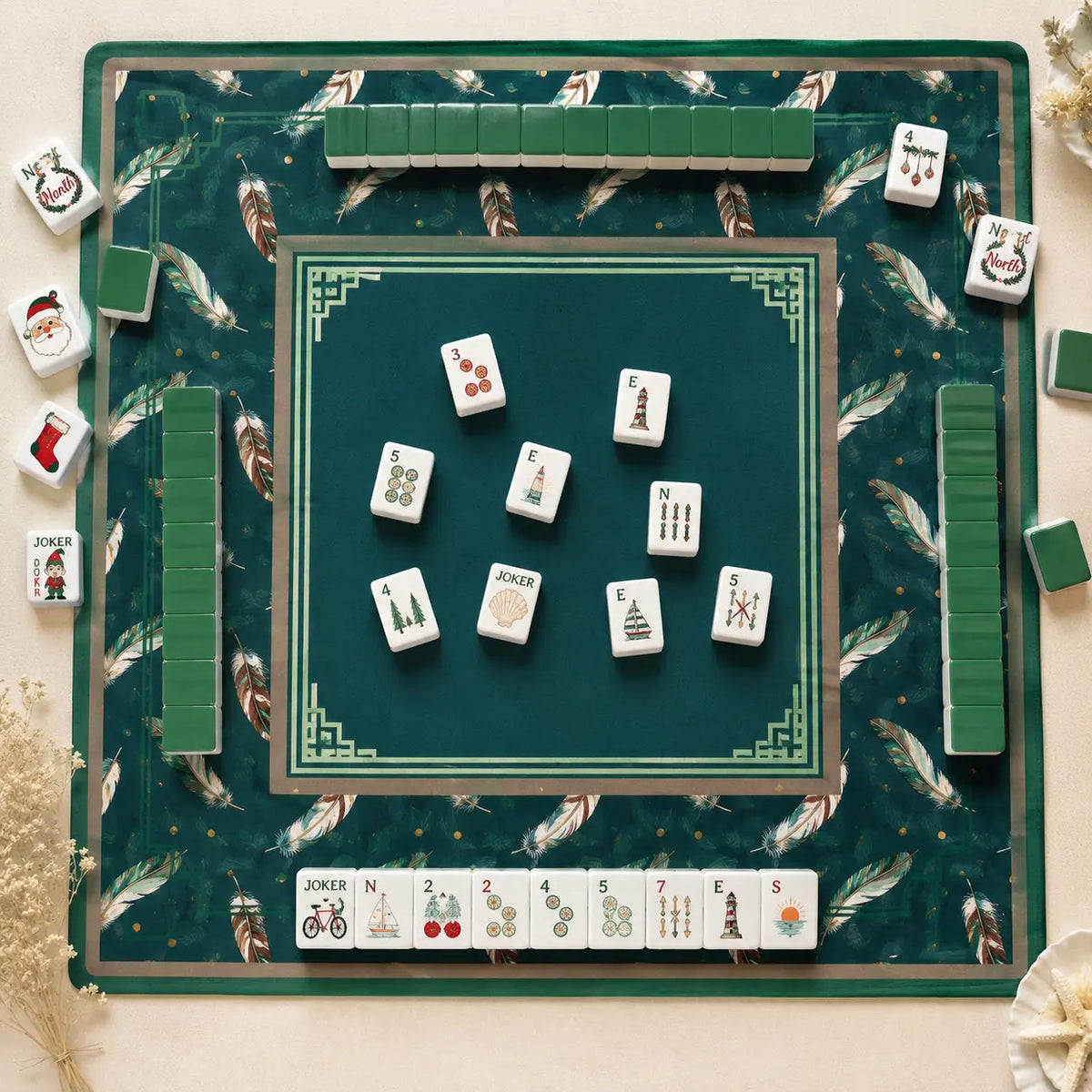 Mahjong Set, 4-Layer Hand-Painted Acrylic American Mahjong Tiles, White Christmas Design, Birthday Gift for Mom, Mahjong Gift For Wife