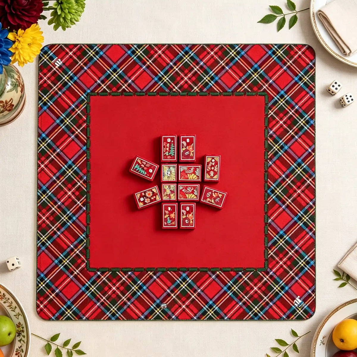 Travel Mahjong Set, Colorful Red-Framed Plastic American Mahjong Tiles for Family Game Night, Birthday or Christmas Gift for