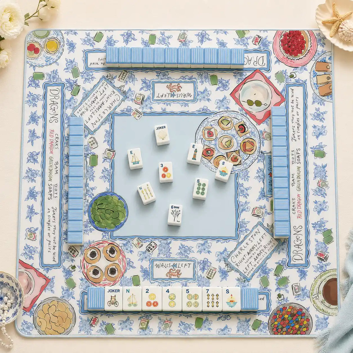 Mahjong Set, Blue White Striped Acrylic American Mahjong Tiles, Home Game, Birthday and Christmas Gift for Mom, For Home Mahjong Game