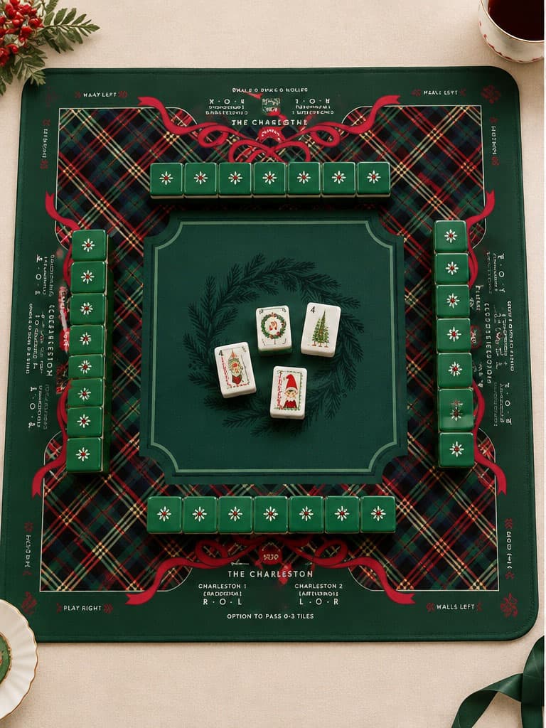 Mahjong Set, 4-Layer Hand-Painted Acrylic American Mahjong Tiles, White Christmas Design, Birthday Gift for Mom, Mahjong Gift For Wife