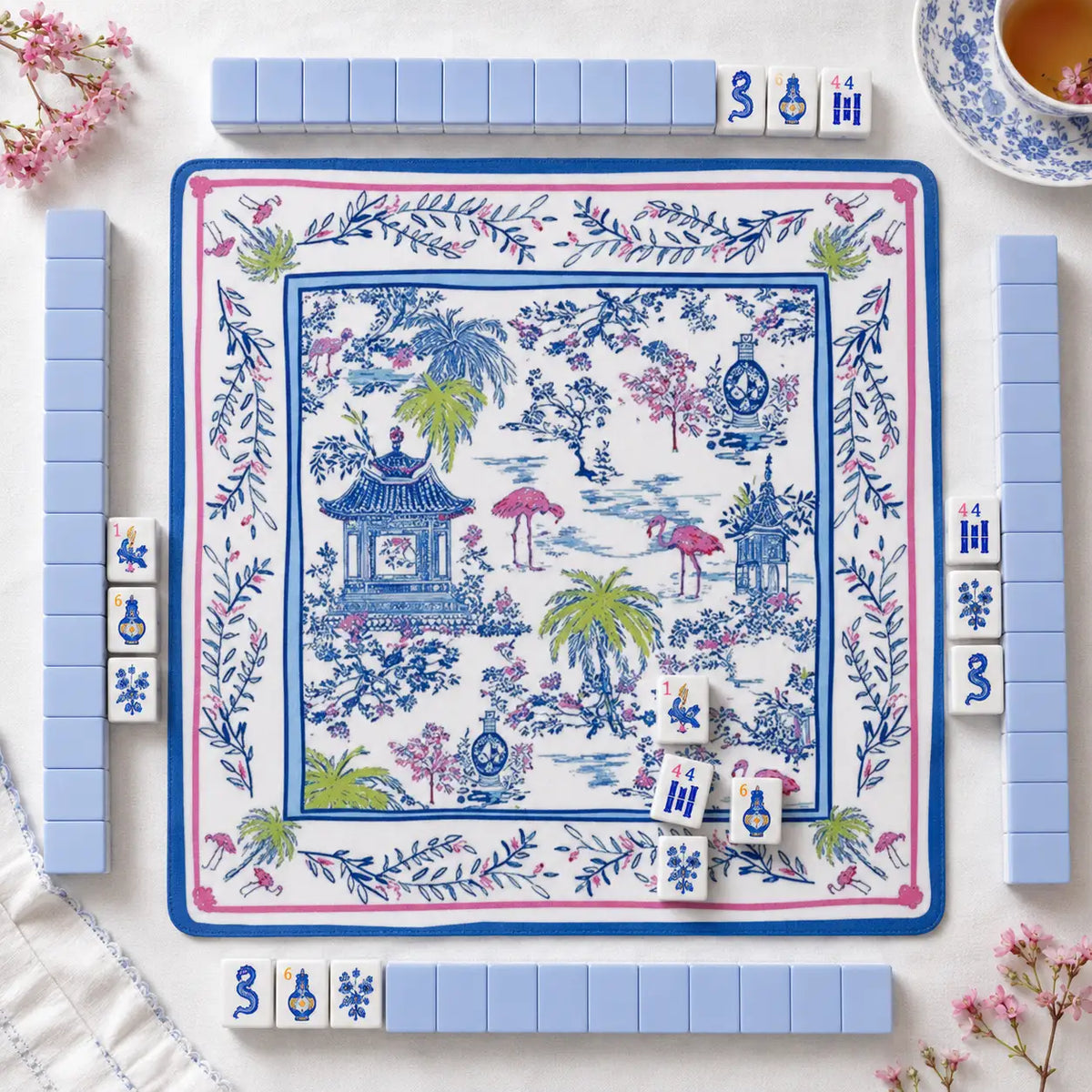 Mini American Mahjong Set, White and Blue Acrylic Mahjong Tiles for Home Game Night, Birthday and Christmas Gift