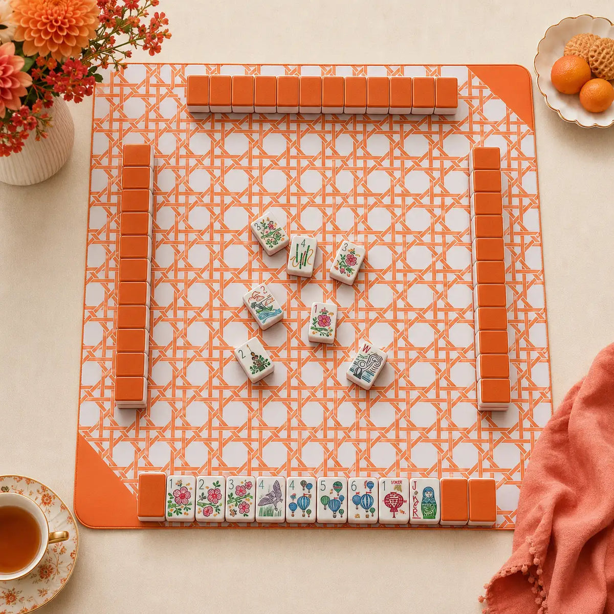 Mini Mahjong Set, Mini American, Orange Acrylic Mahjong Tiles for Home Game Night, Birthday and Christmas Gift for Mom