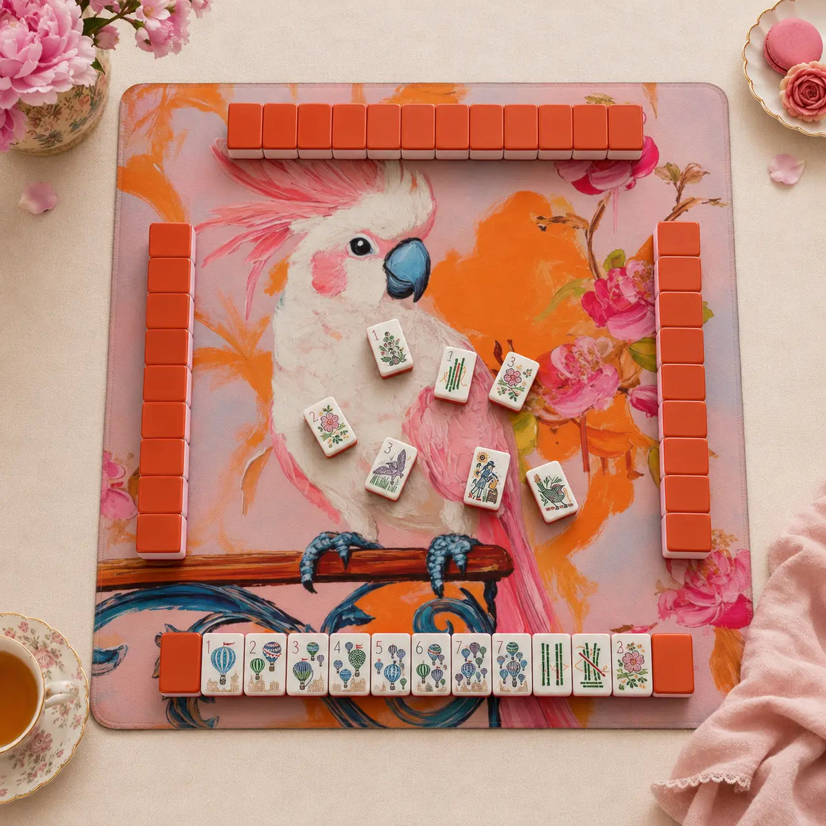 Mini Mahjong Set, Mini American, Orange Acrylic Mahjong Tiles for Home Game Night, Birthday and Christmas Gift for Mom