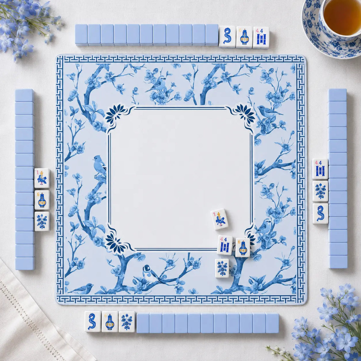 Mini American Mahjong Set, White and Blue Acrylic Mahjong Tiles for Home Game Night, Birthday and Christmas Gift