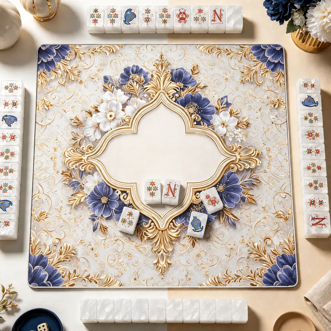 Pearlescent American Mahjong Set, Baroque Jewel White Decorative Mahjong Tiles, Gift for Mom, Home Game Night, Birthday or Christmas Gift
