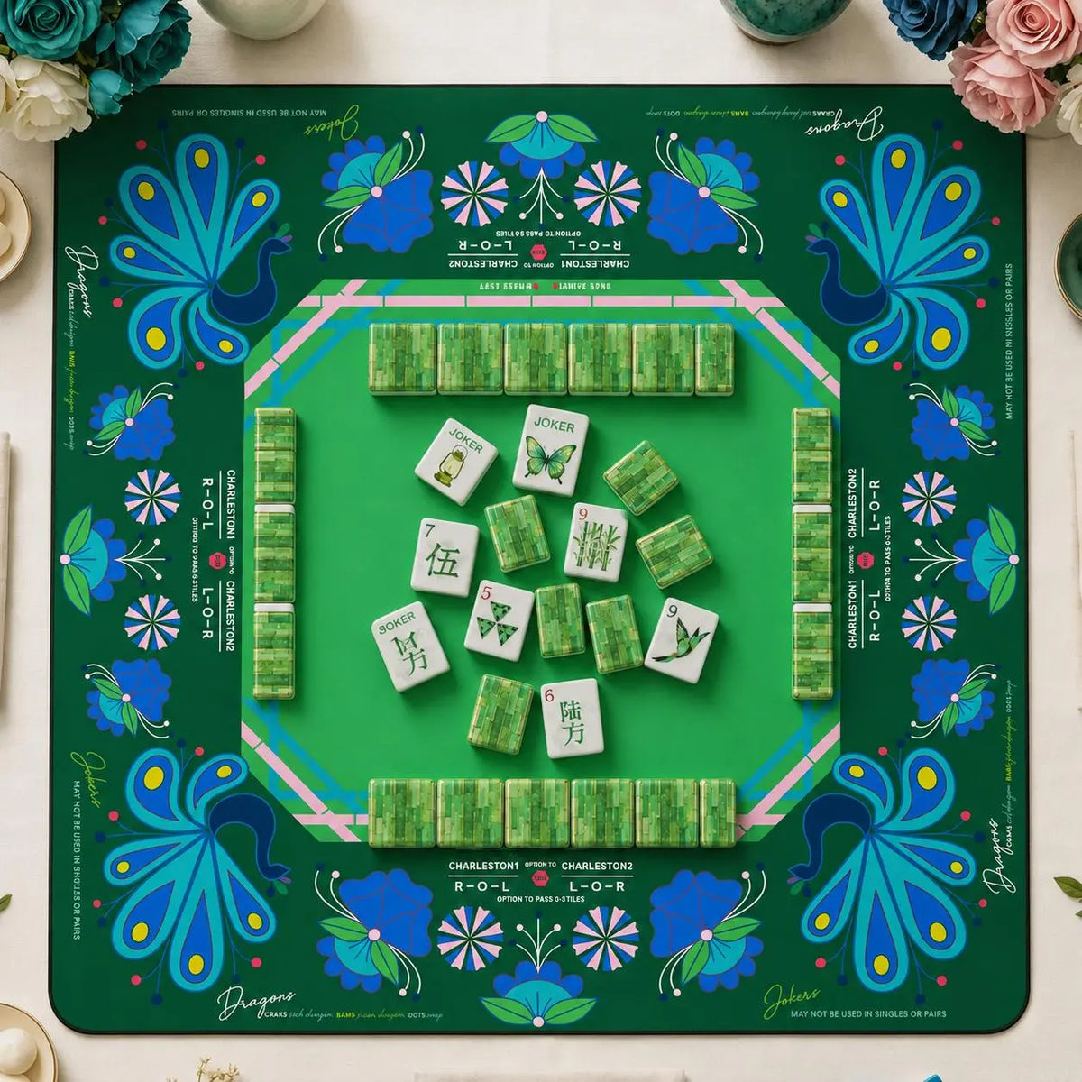 Mahjong Set, Green Butterfly Acrylic American Mahjong Tiles for Home Game Night, Birthday Mahjong Gift, Christmas Mahjong Gift