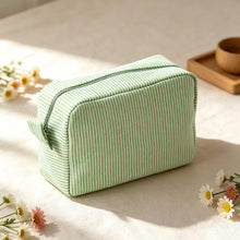 Mahjong Bag, Embroidered Light Green Striped Fabric Tile Pouch for Travel and Game Night, Birthday or Christmas Gift for Mahjong Player