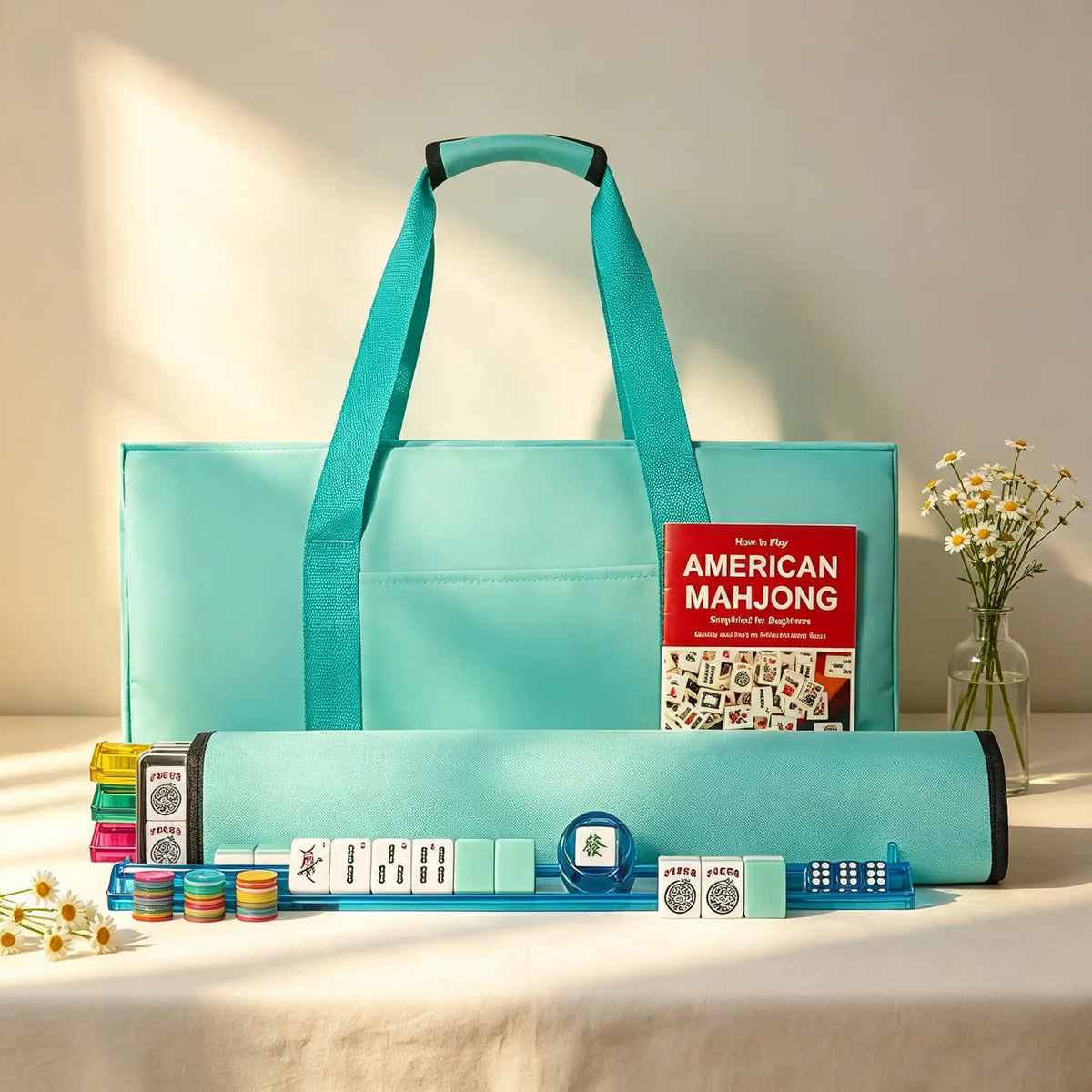 Gift For Mahjong Lover Mahjong Bag & Tile Pouch, Rack Sleeve, Solid Color Mahjong Storage Bag Set, Canvas Tile Pouch and Rack Sleeve, Multiple colors available