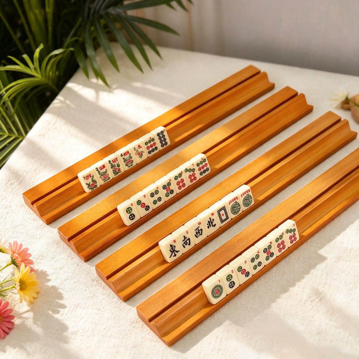 Mahjong Rack Set with Wooden Pushers, Colorful Tile Organizer for Mahjong Game Night, Christmas Gift for Mom