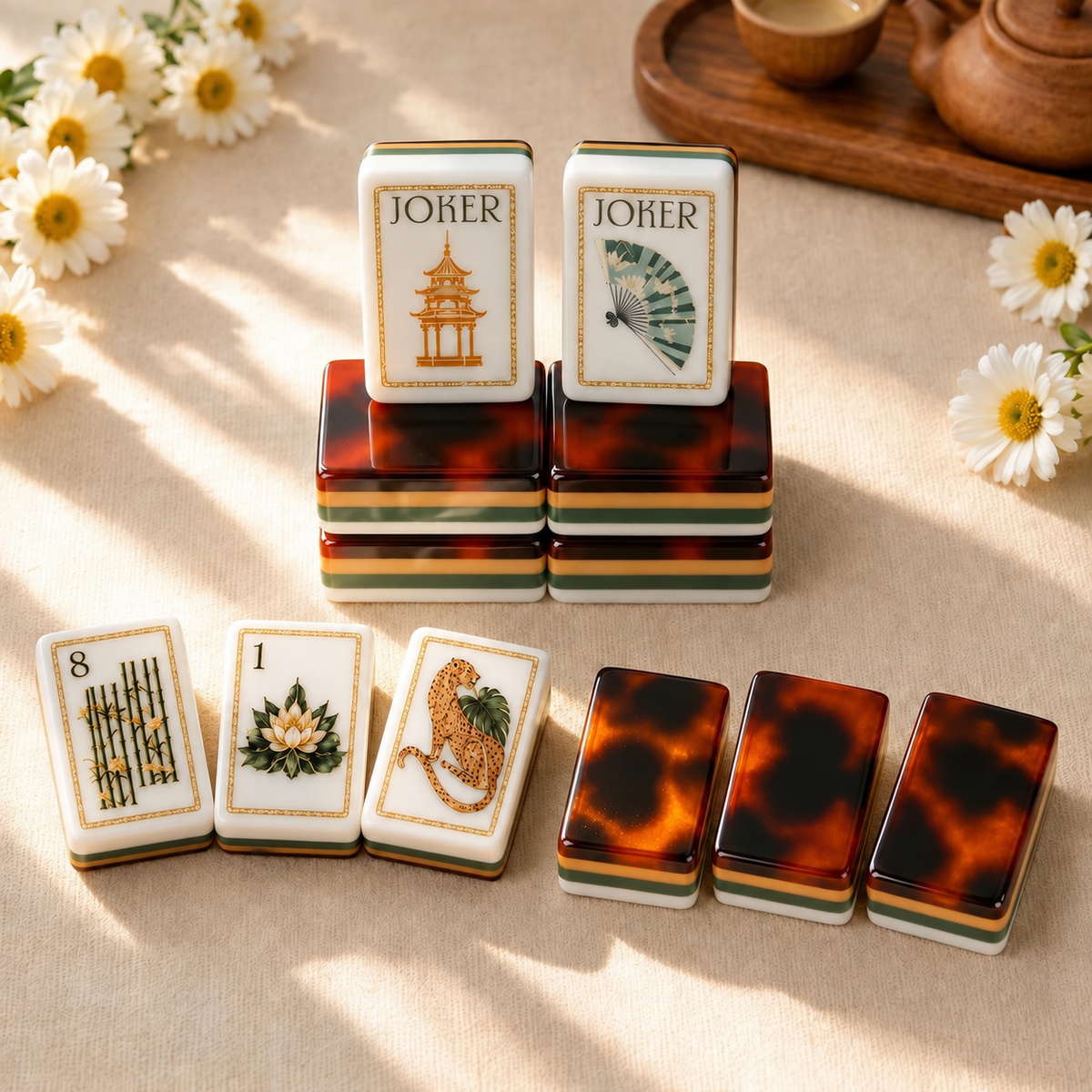 Mahjong Set, Four-Layer White Tortoise-Shell Acrylic Tiles, Home Mahjong Game, Birthday Mahjong Gift, Christmas Mahjong Gift