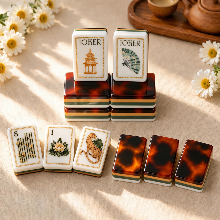 Mahjong Set, Four-Layer White Tortoise-Shell Acrylic Tiles, Home Mahjong Game, Birthday Mahjong Gift, Christmas Mahjong Gift