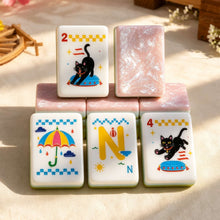 Mahjong Set, Pink Cat Illustration Tile Set for Game Night, Mahjong Gift for Women, Birthday and Christmas, Hanukkah Mahjong Gift