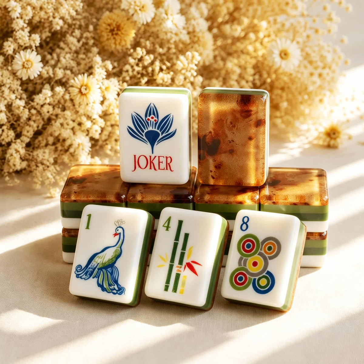 Decorative Mahjong Set, American, White Leopard Pattern Acrylic Tile Game, Birthday and Christmas Gift for Women, Girls Game