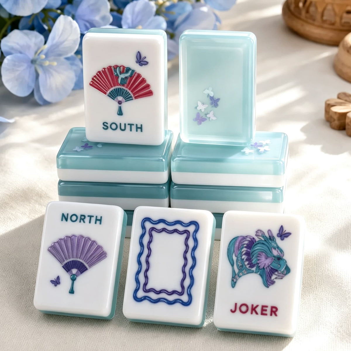 Mahjong Set, Acrylic Mahjong Tiles, Mahjong Tiles Set, Butterfly Pattern Clear Acrylic American Mahjong, Home Game and Christmas Gift for