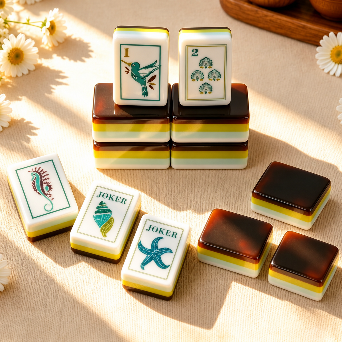Mahjong Set, Creative Set, Mahjong Tiles, Brown Tortoise-Shell Acrylic American, Home Game Night, Gift for Mom, Birthday and Christmas Gift