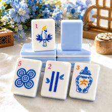 Mini American Mahjong Set, White and Blue Acrylic Mahjong Tiles for Home Game Night, Birthday and Christmas Gift