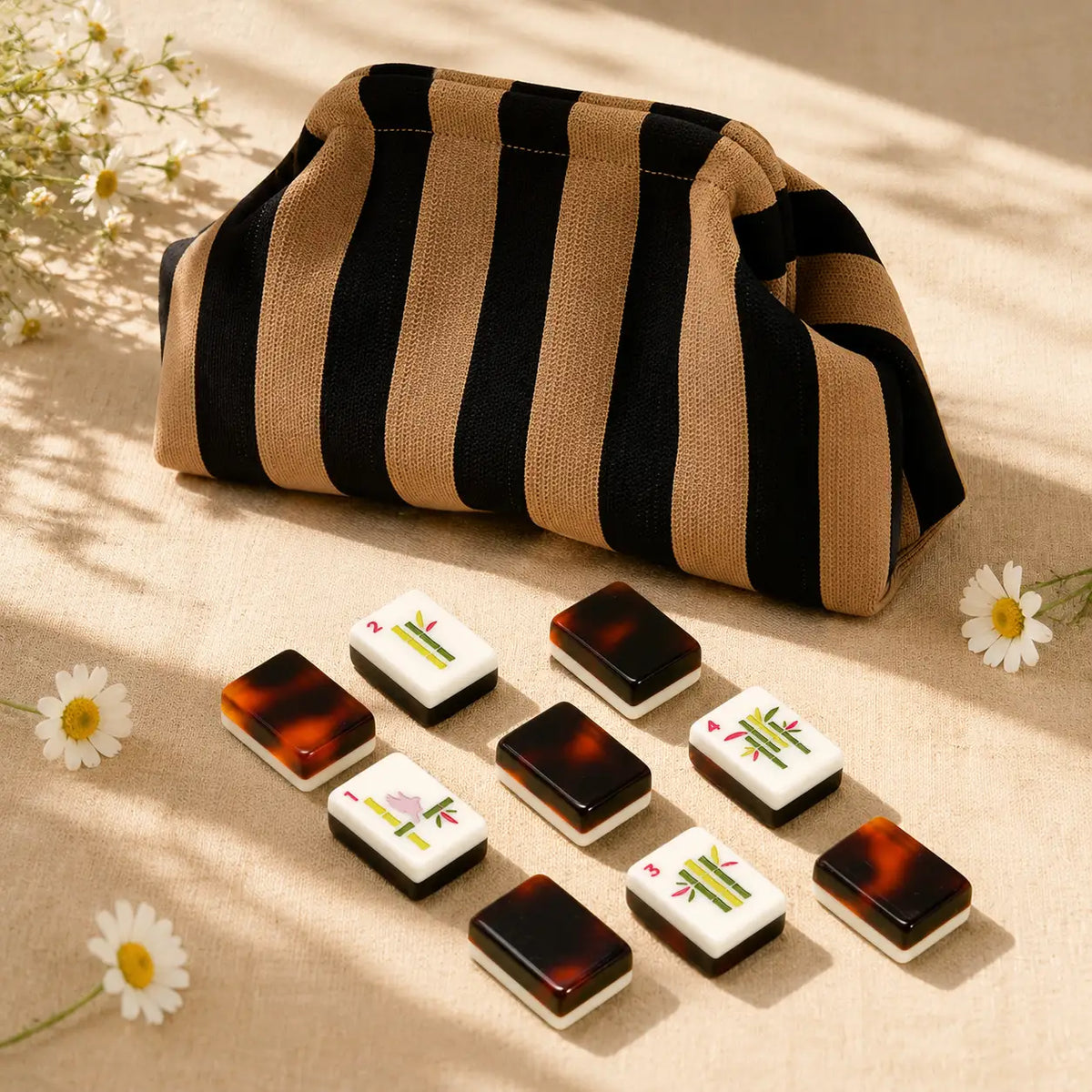 Mahjong Set, Portable Double-Layer White Tortoise-Shell Acrylic Tiles, Adult Game Night, Birthday & Christmas Mahjong Gift for Mom