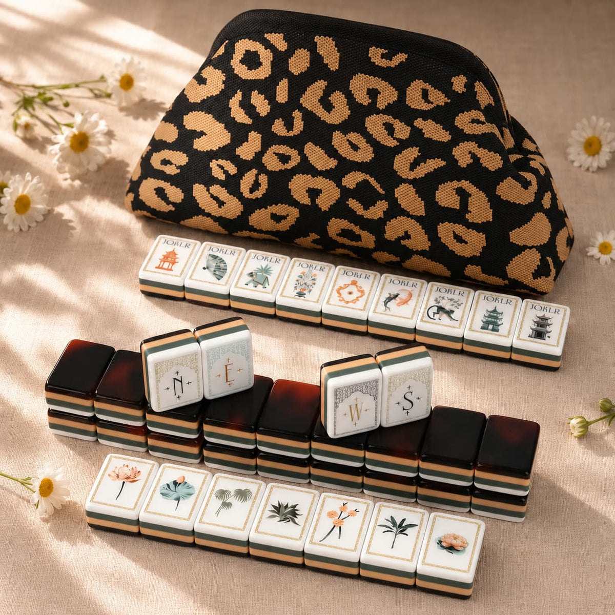 Mahjong Set, Four-Layer White Tortoise-Shell Acrylic Tiles, Home Mahjong Game, Birthday Mahjong Gift, Christmas Mahjong Gift