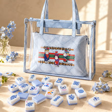 Mini American Mahjong Set, White and Blue Acrylic Mahjong Tiles for Home Game Night, Birthday and Christmas Gift