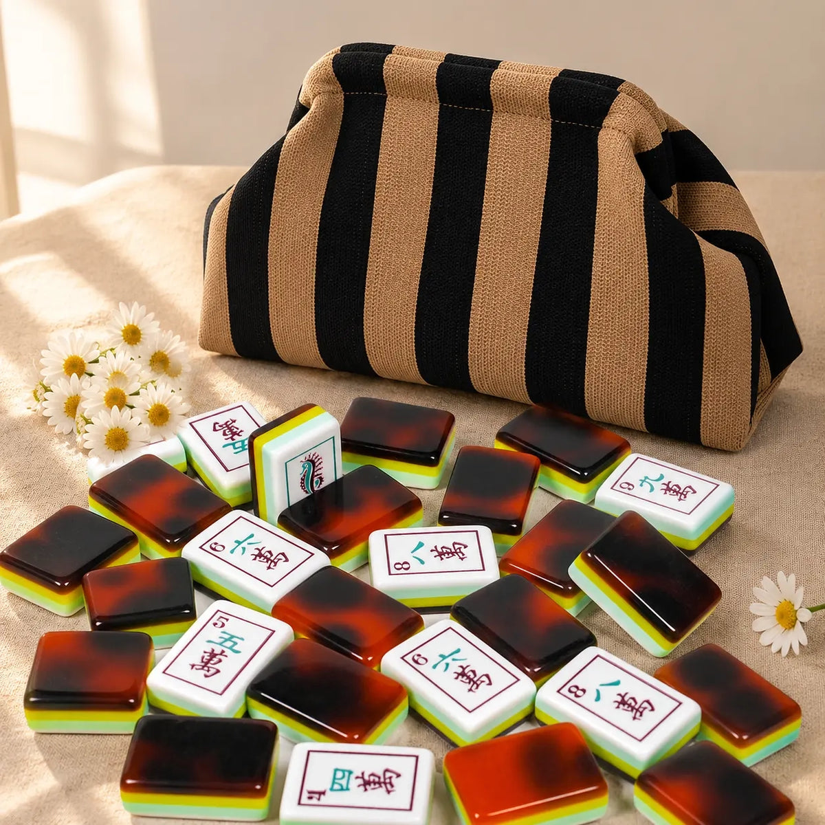 Mahjong Set, Creative Set, Mahjong Tiles, Brown Tortoise-Shell Acrylic American, Home Game Night, Gift for Mom, Birthday and Christmas Gift