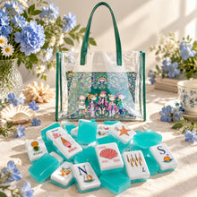Mahjong Set, 4-Layer Turquoise Blue Acrylic American Mahjong Tiles, Beginner Home Game and Christmas Gift for Mom, Marine Themed Mahjong
