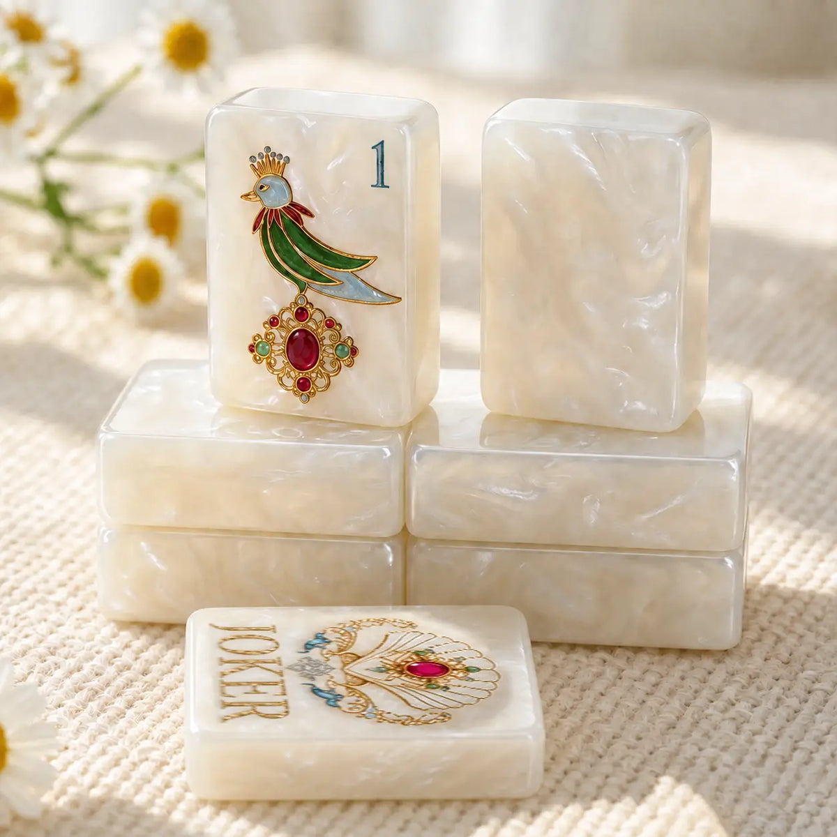 Pearlescent American Mahjong Set, Baroque Jewel White Decorative Mahjong Tiles, Gift for Mom, Home Game Night, Birthday or Christmas Gift